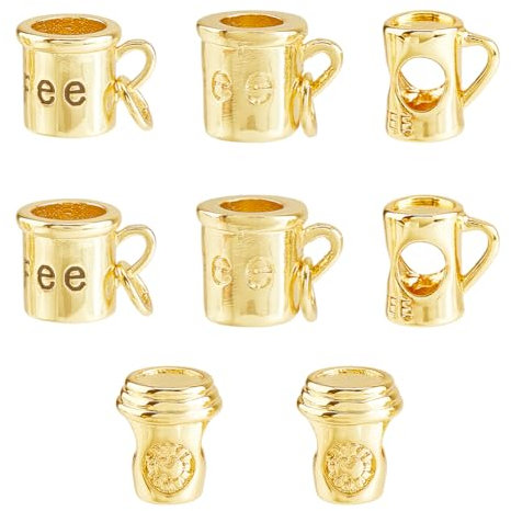 Hobbspring 8Pcs Coffee Cup Pendants Charms 4 Styles 18K Real Gold Plated Coffee Charms Brass Pendants Tea Cup Dangle Charms for Jewelry Necklace Bracelets Earrings Making DIY Crafts