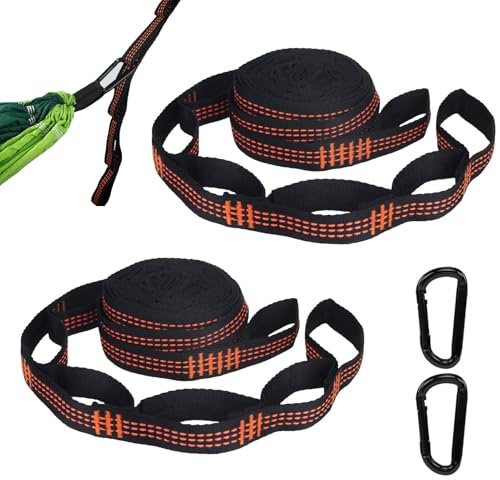2 Stück 2 m X 2,5 cm Seil Für Hängematte, Hängematten Aufhängung mit 2 Schwerlast Karabiner, Hängematten Befestigung Gurte, Schaukel Befestigung für Camping Hängemattenzubehör Max 300 kg