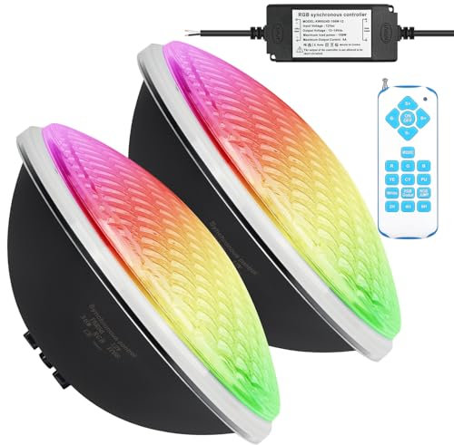 KWODE 36W LED Poolbeleuchtung PAR56，Timing 2/4/6H IP68 Wasserdichter Pool Lamp, 12V RGB Poolscheinwerfer Externe Synchronisation mit Fernbedienung（2-teilig）
