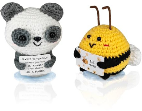 SZMDLX 2Pcs Positive Biene Set, Positive Panda Niedliche Tiere Glücksbringer Handgemachte Positive Häkeln Pocket Hug Puppe Positive Potato Geschenke für Frauen Liebhaber Geburtstag