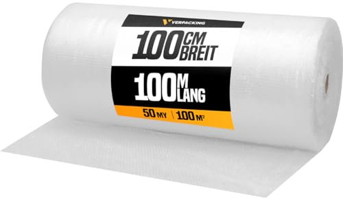 verpacking rouleau papier bulle 100 m de long - épaisseur et largeur au choix, rouleau a bulle rembourrage colis matériaux d emballage pour cartons (1 rouleau -100 cm x 100 m, 50 my)