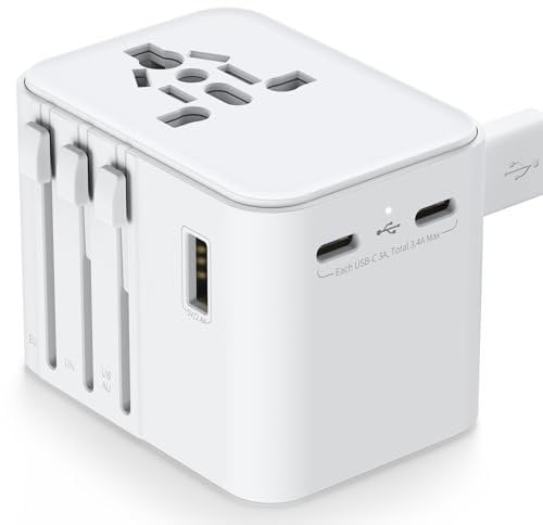 Adaptateur Prise Universelle Adaptateur Voyage avec 2 Ports USB A et 2 Ports Type C,France vers USA Canada UK Italie Australie Chine Japon Thaïlande,Prise Universelle Voyage (White)