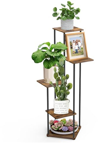 Porta Piante Interno, 5 Livelli Scaffale Piante, Espositore per Fiori Metallico, Piedistallo Pianti Angolare, Alto Supporto Vasi Per Fioriere Giardino/Soggiorno/Verande (Vaso e pianti Non Inclusi)