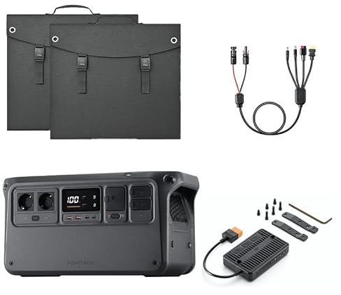 DJI Power 1000, 1024 Wh Solargenerator mit 2 x 200 W faltbarem Solarpanel, MC4 auf DC5525 Male / DC7909 Male/Anderson 30A / XT60 Female, 1x MPPT, Off-grid für Camping & Wohnmobile.