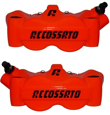 Coppia di Pinze Freno Radiali Accossato Verniciate Rosso Fluo' Forgiate Monoblocco compatibili con MOTO-GUZZI STELVIO ABS dal 2024 al 2025 (CC 1000) Pastiglie Freno Incluse
