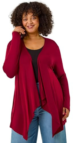 Roman Curve Women Waterfall Front Jersey Cardigan - Ladies Spring Everyday Summer Evening Vacation Work Holiday Long Sleeve Smart Casual