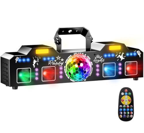 Vicalo Musikgesteuertes Discolicht Partylicht mit DMX512, UV-Licht & Discokugel - DJ Licht für Club, Party, Fest, Hochzeit, Halloween