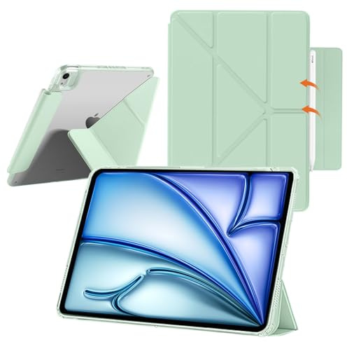 YealRed Funda para iPad Air 11 Pulgadas M4/M3/M2 (2026-2024) (Verde) | Soporte Delgado para iPad Air 10,9 pulgadas (2022/2020), Trasero Transparente, Funda Protectora Magnética Antigolpes