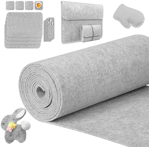 CIOXSOIO Rollo de Fieltro 30cm×300cm×3mm, Tela de Fieltro para Manualidades, Fieltro Rígido para Proyectos de Bricolaje, Bolsas de Fieltro Cosidas, Estuches para Lápices Individuales, Gris Claro