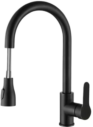 Kitchen Sink Faucets Stainless Steel Pull Out Kitchen Sink Water Tap Deck Mounted Mixer Stream Sprayer Head Hot Cold Taps(Black)