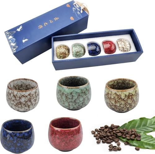 GZRXIOUS Juego de 5 tazas de café expreso de 130 ml, tazas de cerámica sin asa, tazas de café moca, juego de tazas de capuchino, tazas de té japonesas, café expreso y moca, juego de tazas de té