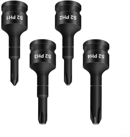 Gettimore 4 x 0,95 cm Stecknuss-Adapter Korssschraubendreher-Bits PH1, PH2, PH3, PH4 Antriebs-Stecknuss-Adapterkopf für 3/8-Zoll-Vierkantschlüssel