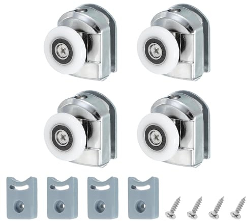 QUARKZMAN 25 mm Dusch Tür Rollen Einzel Dusch Tür Laufräder Rollen Führungen Plastik Obere Räder Mit Anti Kollisions Block Und Schrauben Für Glas Türen 4-6mm Silber 4 Stück