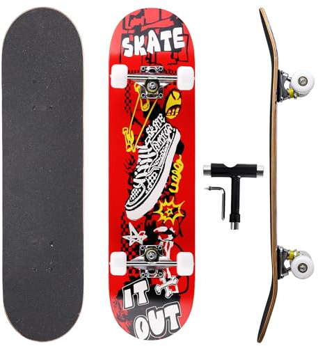 Professional Double Kick Skateboard, 31 inch Maple Deck, ABEC-9 Bearings, 95A PU Wheels, Custom Graphic Design (Shoe, 31in)
