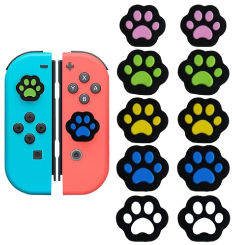 VONJUMA 10 Pcs Capuchon Joystick Ps5 Capuchons De Poignée En Forme De Patte De Chat Coque De Manette En Silicone Souple Compatible Avec Nintendo Switch Oled Switch Lite