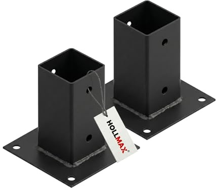 HOLLMAX 2 Stk. Aufschraubhülse/Pfostenträger (71 mm), pulverbeschichtet, schwarz, für Vierkantpfosten