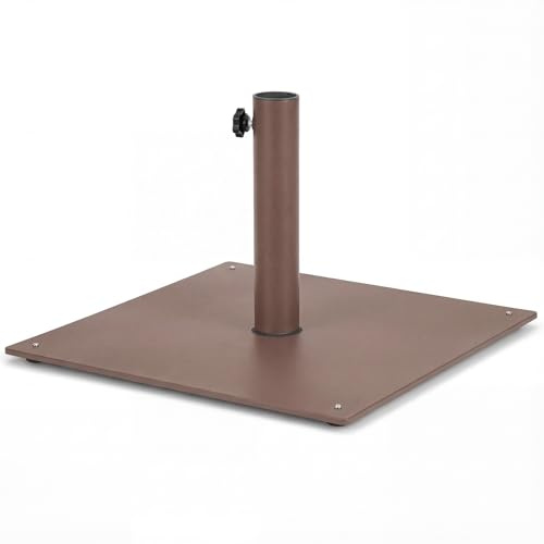 COSTWAY Base per Ombrellone Quadrata 50 cm, 16 kg con 4 Piedini Regolabili, Adattatori da 4cm/5cm, Supporto Ombrellone Installazione Veloce, per Patio Piscina (Marrone)
