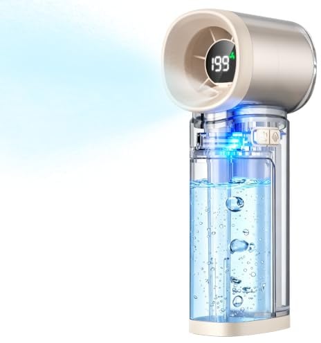 Foluu Ventilateur Brumisateur Portable avec Écran Digital - Mini Ventilateur Rechargeable USB 6 Vitesses, Réservoir d'Eau 40ml, Rafraîchisseur d'Air pour Voyage, Extérieur et Maquillage Beige