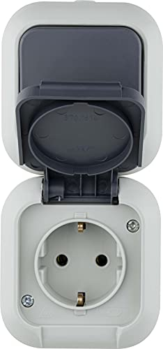 REV 005536 Atlantik, Steckdose - A/W Schalterkombi, IP44, einpolig, Aufputz, senkrecht, grau