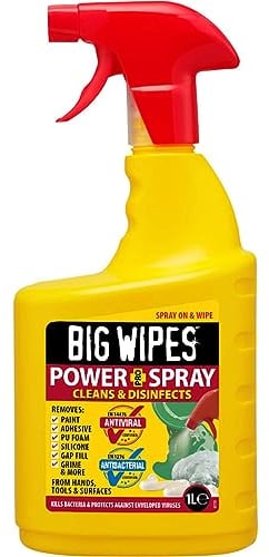 Big Wipes Power Spray 1L, Fast-Acting Specialist Cleaning Spray for Surfaces, Tools & Hands. Biodegradable, Ideal for Larger Surface Areas, 4 Bio-based Power Solvents, Skin Kind, Fresh Fragrance