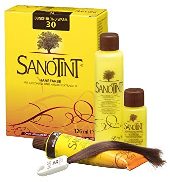 Sanotint - Haarfarbe Nr. 30 Dunkelblond Warm - 1x 125 ml - Naturnahe Haarfarbe mit wertvollen pflanzlichen Wirkstoffen - Mit Goldhirse, Traubenblätterextrakt, Olivenextrakt und Birkenextrakt