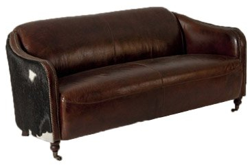 Clubsofa Dallas 3-Sitzer Vintage-Leder Kuhfell Echtleder Sofa Couch Vintage Cigar (Dunkelbraun), Kuhfell schwarz-weiß