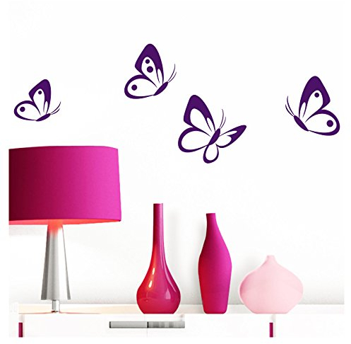 Grandora Wandtattoo 4er Set Schmetterlinge I violett 8-10 cm I Baby Kinderzimmer selbstklebend Wand Aufkleber Wandaufkleber Wandsticker Sticker W697