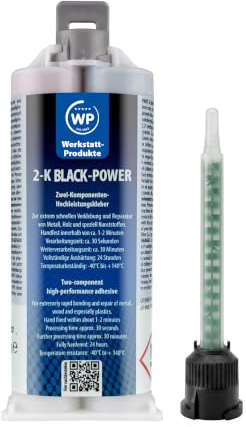2K Kleber 50g für Kunststoff, Metall & Holz | PU Reparaturkleber Schwarz, schnell weiterbearbeitbar, schleifbar, bohrbar, lackierbar, hitzebeständig