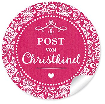 24 Weihnachtsaufkleber POST VOM CHRISTKIND FUCHSIA ROT • Weihnachtspost Briefe Umschläge Papiertüten Selbstgemachtes Weihnachtsgebäck • 4 cm, rund, matt
