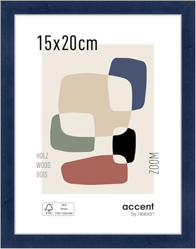 accent by nielsen Holz Bilderrahmen Zoom, 15 x 20 cm, Dunkelblau | Holz Fotorahmen im Hoch- & Querformat zum Auftstellen und Aufhängen Dunkelblau matt Echtglas