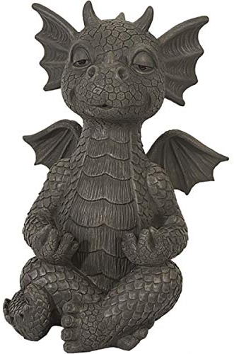 SSITG XXL Gartendrache meditiert Yoga Blatt Drache Figur Gartenfigur