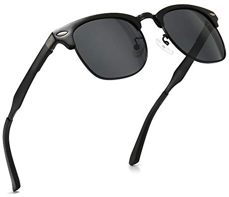 SUNGAIT Retro Runde Halbrandlos Polarisierte Sonnenbrille UV-Schutz für Männer/Frauen-SGT016 (Schwarz Rahmen/Graue Linse)