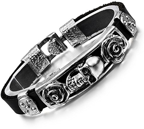 OIDEA Armband mit Totenkopf Schwarz, Cool Biker Armreif Schädel