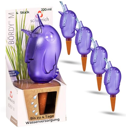 Scheurich Wasserspender Bördy M 4X LILA 220ml Größe 20cm für bis zu 4 Tage Bewässerung Ihrer Pflanzen