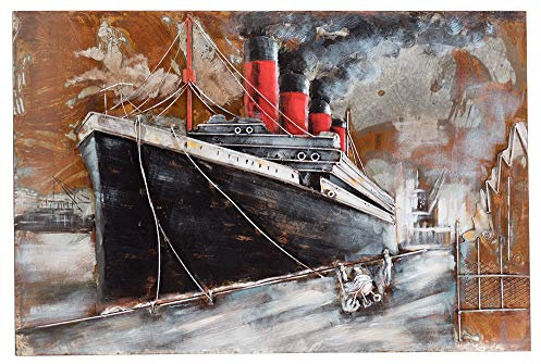 Vintage Line Handgefertigtes Metallbild Wandbild Verschiedene Größen Kunst Bild 3D-Optik (Metallbild Vessel (ca. 120x80 cm))