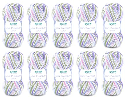 Gründl Color Lisa Premium Hand Knitting, Hilo Grueso de 100% poliacrílico, Lima/Lila/Rosa/Verde, 32 x 30 x 7 cm, Acrílico, Lindgrün-Flieder-Rose, Talla única, 500