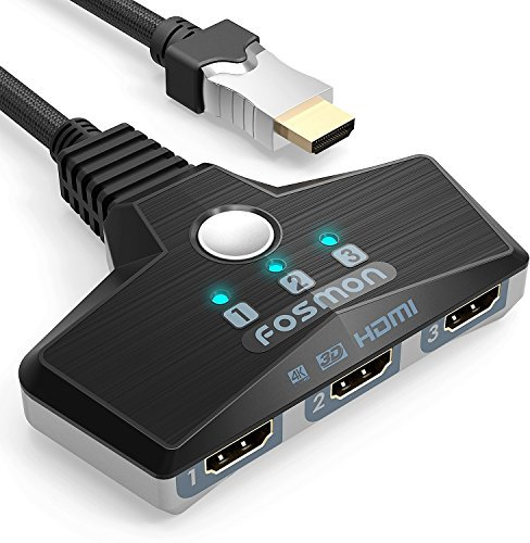 Fosmon Switch HDMI 2.0 a 3 porte 4K 60Hz, 3x1 Switcher UHD 3D HDR Full HD 1080P 60Hz HDCP 2.2, hub splitter HDMI compatibile con Apple TV Roku Fire TV Stick HDTV PS4 Xbox One Chromecast 3
