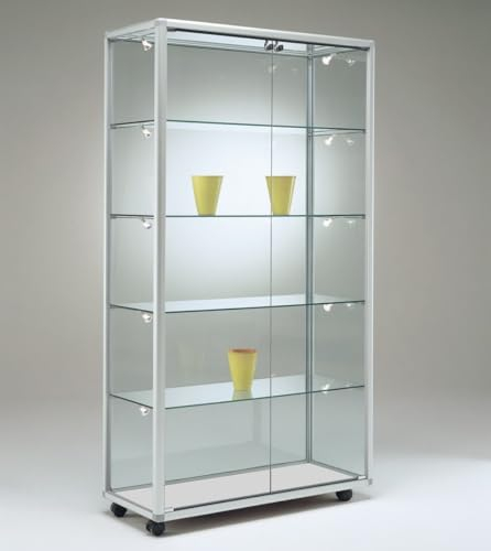 MHN Glasvitrine T 52,5 x B 99 x H 184,5 cm - große Glas Standvitrine abschließbar - breite Ausstellungs-Vitrine - ohne Beleuchtung