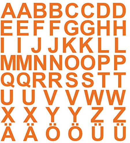 kleb-Drauf® | 58 Buchstaben, Höhe je 2,5 cm | Orange - glänzend | Wandtattoo Wandaufkleber Wandsticker Aufkleber Sticker | Wohnzimmer Schlafzimmer Kinderzimmer Küche Bad | Deko Wände Glas Fenster