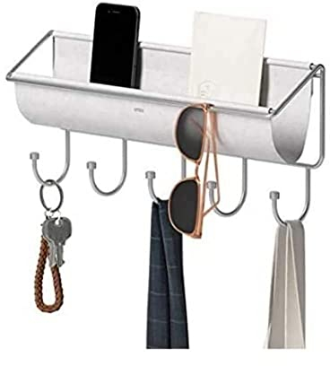 Umbra Hammock Wandablage mit Haken für Schlüssel, Accessoires, Brillen und Mehr, Stoff, Grau, 41.5 x 18 x 8.5 cm