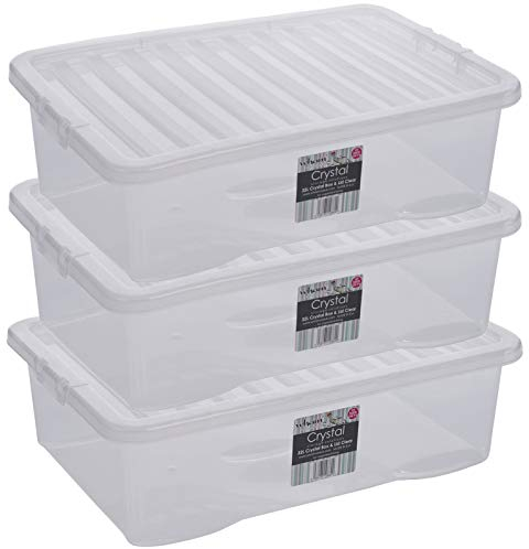 #11 3x Aufbewahrungsbox mit Deckel 32 Liter - 60x40x18cm - transparent - stapelbar - Unterbettkommode
