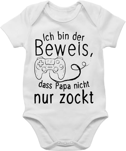 Shirtracer Baby Body Junge Mädchen - Geschenk zum Vatertag - Ich bin der Beweis dass Papa nicht nur zockt - 6/12 Monate - Weiß - nerd strampler vatertagsbody papatagsgeschenk game bodys