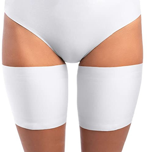 looksy Elastische Weiß berschenkelbänder Unisex Anti-Scheuern dehnbar verhindern Oberschenkel Reiben Satin gefüttert Protektor Anti-Rutsch-Silikon, Bianco Gr. L