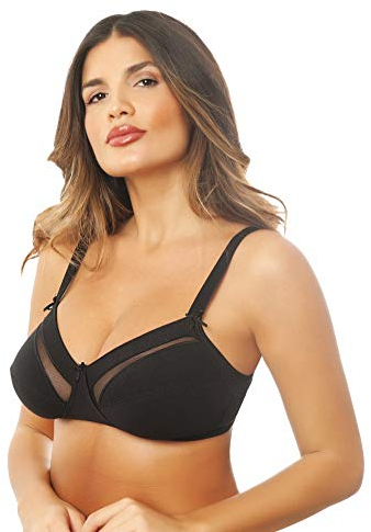 Istintiva Lavinia – Reggiseno Senza Ferretto con Inserti in Tulle ad Elevato Sostegno | Coppe morbide Non Imbottite | Spalline Regolabili | Nero, Taglia 6C