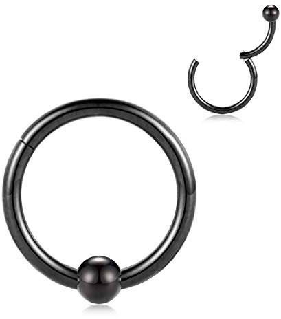 hengkaixuan 16G 316L Chirurgischer Stahl Clicker Segment Nahtlose Nasenringe Schwarzer unverlierbarer Perlenring Septum Clicker Ring 8 mm Unisex Creolen Body Piercing Schmuck