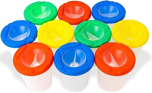 LATRAT 10 StüCke Farbbecher mit Deckel,Tuschbecher für Kinder, Waschbecher Farbbecher Tuschbecher für Kinder Malpinsel Zufällige Farbe