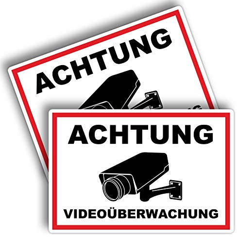2 Stück XXL Achtung Videoüberwachung Schild 40 x 30 cm aus stabiler PVC Hartschaumplatte 5mm dieser Bereich wird überwacht Schild mit UV-Schutz von STROBO