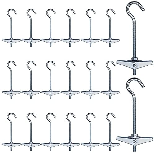 20 Pz Tasselli a Molla con Gancio, Tasselli ad Ancora M5 x 100mm Acciaio al Carbonio Tasselli Basculanti Ganci da Soffitto Singolo Carico 15Kg per Piante Sospese Cartongesso Montaggio a Parete