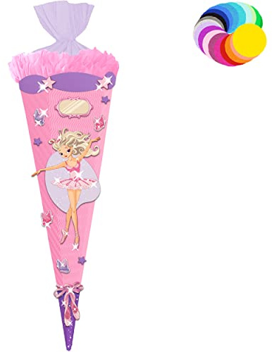 alles-meine.de GmbH Bastelset - Schultüte Farbe & Größe wählbar 70/85 / 100 cm - Ballerina & Tänzerin - Farbe frei wählbar - Bastelschultüte - Zuckertüte zum selber Basteln..