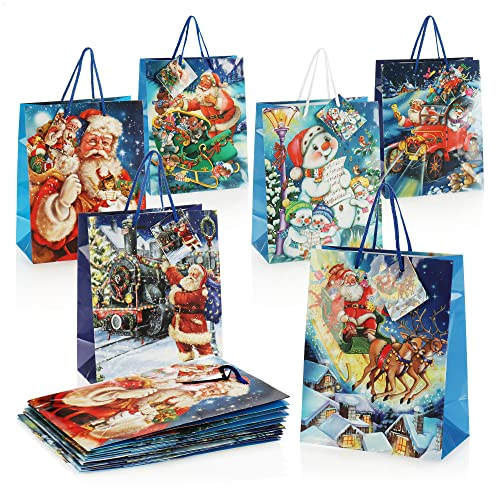 com-four® 12x Geschenktüte für Weihnachten, Nikolaus und Advent - Geschenkverpackung 23cm / M - Geschenktasche mit Weihnachtsmotiven - Geschenkbeutel aus Papier (12 Stück - M)